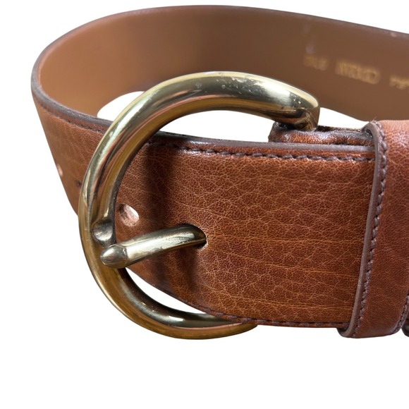 Cipriani Italian Leather Wide Belt Brown Brass Buckle Small Minimalist Classic - Picture 2 of 10